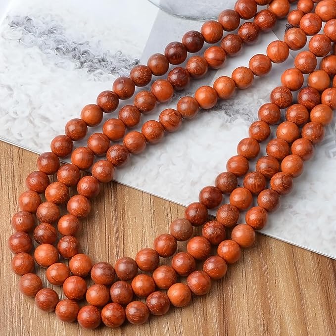 8mm Massive Beads Natural Wooden Round Loose Beads Jewelry Making with Thread 200 PCS(Padouk, 8mm)