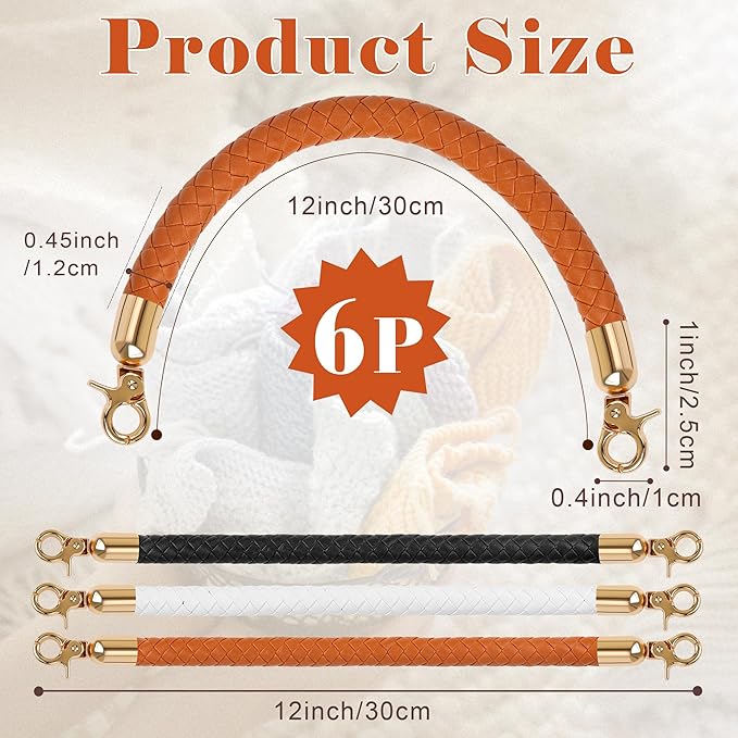 Coitak 3+6 PCS Bag Bases for Crochet with Braided Purse Handles for Bag Making, 2 PCS Crochet Hooks, 3 Colors Leather Purse Bottoms for Crocheting, 12 Inch Handbag Handles (White, Black, Brown)