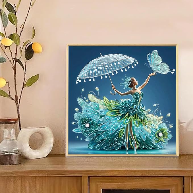 Special Shape Diamond Art Kits for Adults, Elegant Dancer with Butterfly 5D Crystal Rhinestone Diamond Art Canvas, DIY Paint by Diamonds Craft Kit, Diamond Painting Wall Décor for Home Decoration