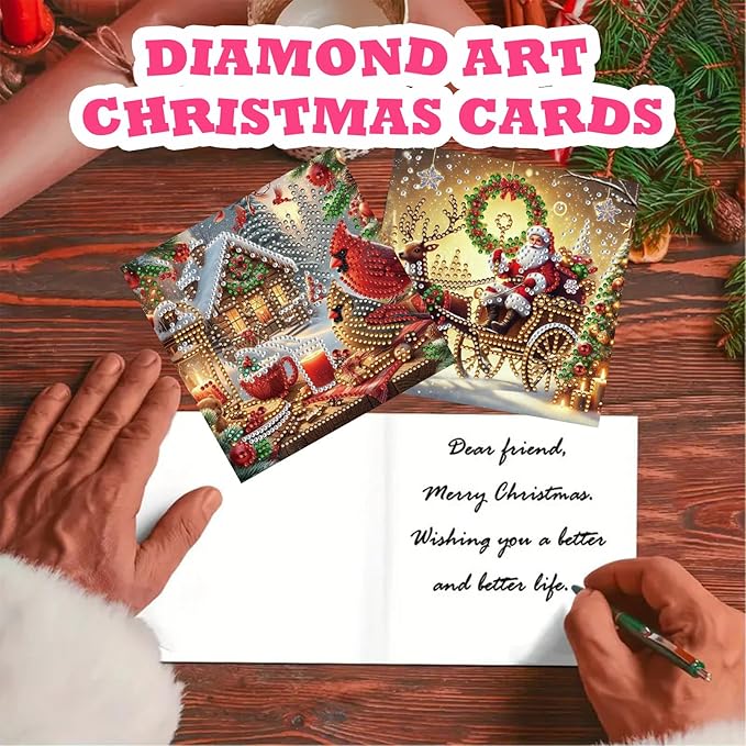YOKUSHI 12 PCS Diamond Art Painting Christmas Greeting Cards with Envelopes, Snowman Craft DIY Card Making Kits for Adults Gifts (Christmas)