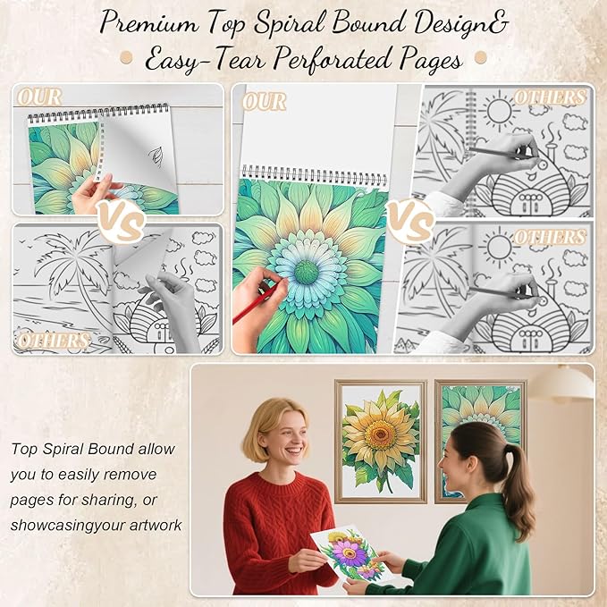 Mandala and Nature Coloring Books for Adult Women Relaxation Spiral Bound Page Printed Single-Sided Gifts Arts and Crafts for Women to Relax, Anxiety and Depression 24 Colorful Coloring Pages