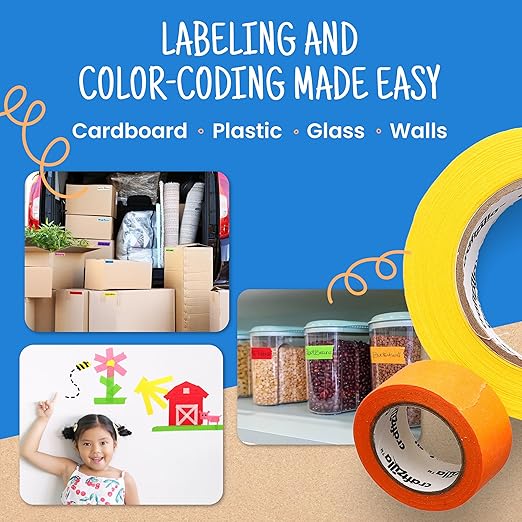 Colored Masking Tape - 10 Roll Multi Pack - 10 Yards Each - Colored Tape 1 Inch Wide - Great for Arts & Crafts, Labeling, and Color- Coding - Teacher Supplies
