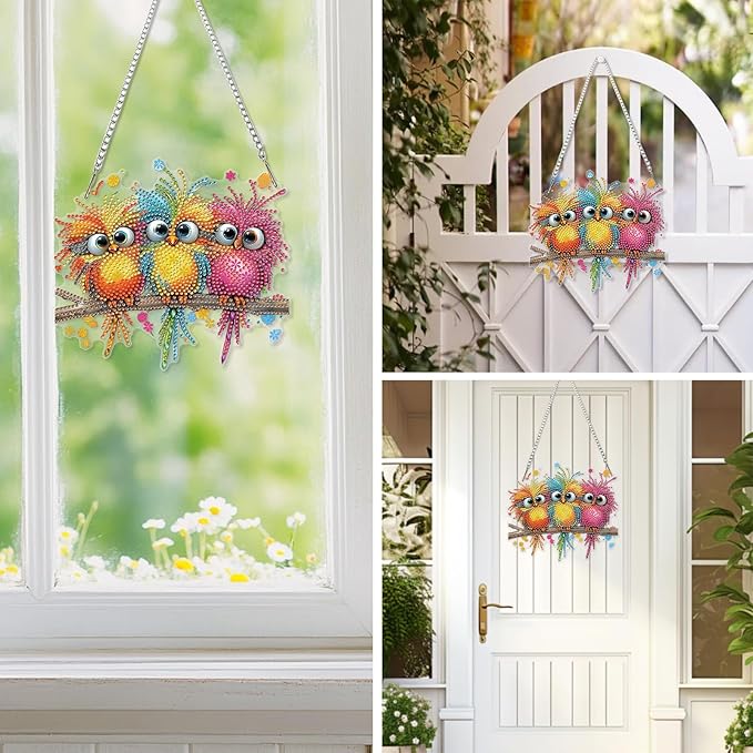 EOBROMD Diamond Hanging Art Kits for Adults, Funny Bird Suncatcher Diamond Art Painting, DIY Special Shaped Rhinestone Kits for Adults, Window Pendants Home Garden Wall Hanging Ornament