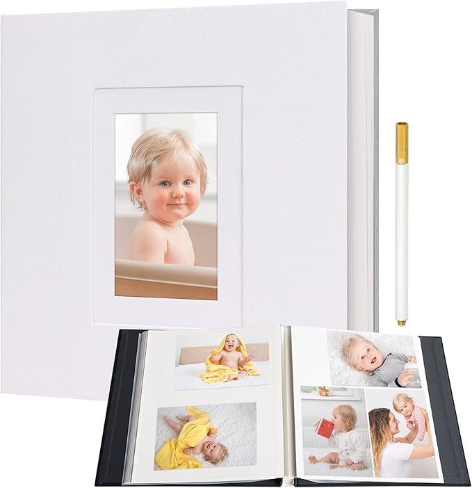 Vienrose Photo Album Self Adhesive for 2x3 4x6 5x7 8x10 Pictures DIY Scrapbook 40 Blank Pages Linen Cover Memory Book for Wedding, Baby Growth, Travel, White