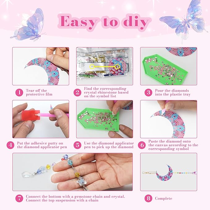 HYXBXSS 4pcs Diamond Art Kits, Birthday Gifts for Aged 14 and Above Year Old for Teen/Adults,Diamond Painting Wind Chimes Craft Kits, DIY Suncatcher Gem Art Kits Home Garden Decor