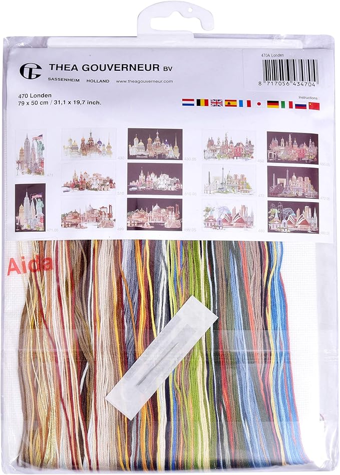 Thea Gouverneur - Counted Cross Stitch Kit - London - Aida - 18 Count - Embroidery Kit for Adults - DMC Embroidery Threads and Other Cross Stitch Supplies Included - 470A