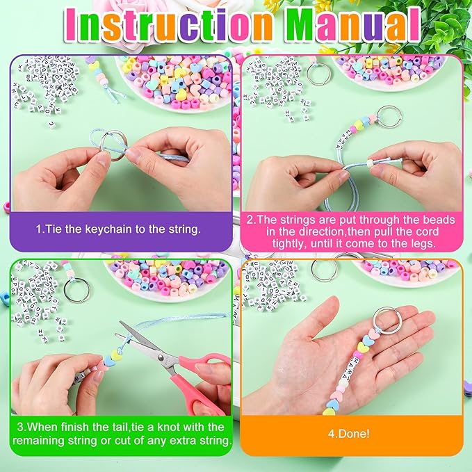 Landical 564 Pcs DIY Bead Keychain Kit Key Chain Making Craft Adjustable Letter Beads String Mama Sport Gift Alphabet Jewelry Accessories Holiday Party Favor for Adult(Heart, Dream Color)