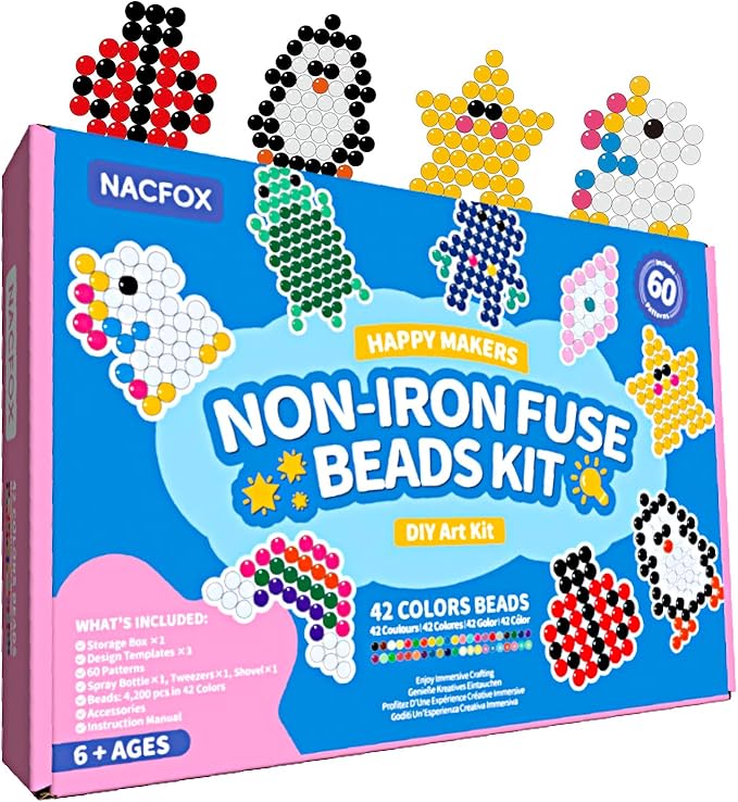 4200pcs Non Iron Fuse Beads Kit 5mm Beads in 42 Colors Glow in The Dark Transparent Complete Starter Craft Set