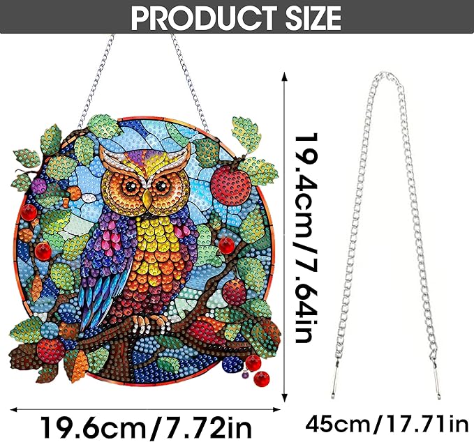 SKRYUIE Owl Hanging Diamond Art Kits for Adults Pendant Suncatcher, Special Shaped Crystal DIY Pearl Diamond Painting Kit, Gift for Mother Spring Summer Window Wreath Decor 7.72 x 7.64 Inch A10