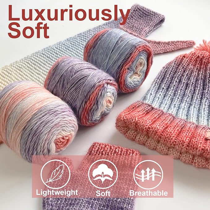 kitcroet knitting kit for beginners, complete beginner knitting kit including knitting needles set, soft gradiant cake yarn, learn to knit scarf, beanie, mittens with step by step video tutorials, new