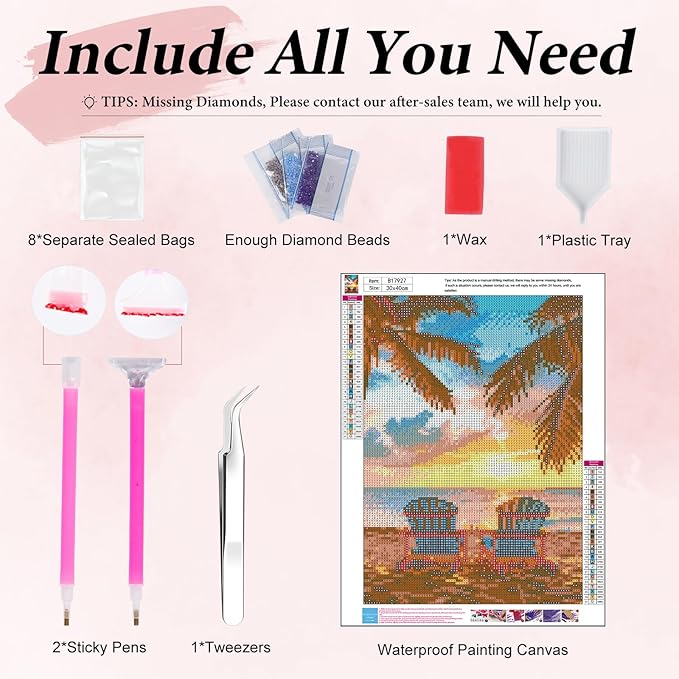 Yezavesu Beach Diamond Art Kits for Adults, Beach Diamond Painting Kit for Beginners, 5D DIY Round Full Drill Painting with Gem Art Craft Kits for Home Wall Decor 12x16 Inch