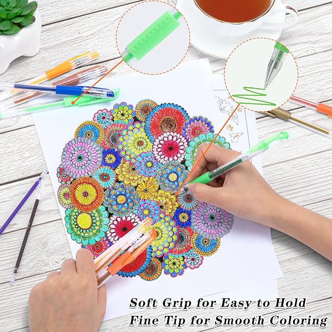 Gel Pens for Adult Coloring Books, 160 Pack Artist Colored Gel Pen with 40% More Ink, Black Case. Perfect for Drawing Doodle Crafts Journaling Planner