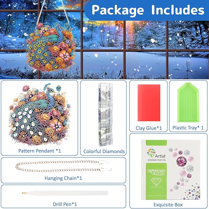 Genius maker Peacock Diamond Art Hanging Kits for Adults, Diamond Painting Pendant Kits, DIY Acrylic 5D Special Shaped Crystal Diamonds Gem Art Painting Ornament for Home Wall Decor Gift 8x8 Inch