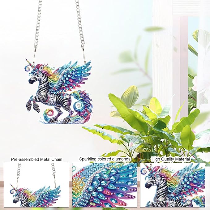 AiYuanzsh Rainbow Zebra Diamond Painting Pendant, DIY Diamond Art Sparkling Acrylic Hanging Decoration, Unique Zebra Design Wall Art Craft Kit for Adults