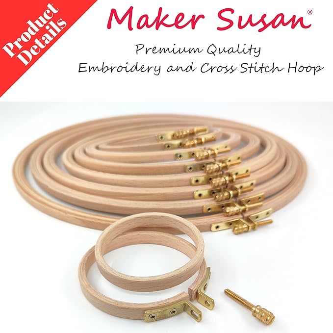 maker susan 5" wood embroidery hoop, round beechwood cross stitch hoop with adjustment brass screw, cross stitch hoops and frames, suitable for embroidery, craft sewing (5 inch)