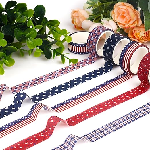 Independence Day Decorative Tape Set 20 Rolls 4th of July Washi Tape Patriotic Stripes Washi Masking Tape for Holiday Kids DIY Art Crafts Notebook Scrapbooking & Stamping Supplies