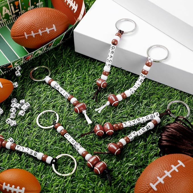 Landical 564 Pcs Football Keychain Making Kit DIY Football Bead Key Chain Craft Adjustable Sport Letter Bead Charm Sport Theme Party Favor Gift Backpack Accessories Holiday Decoration(Dark Color)