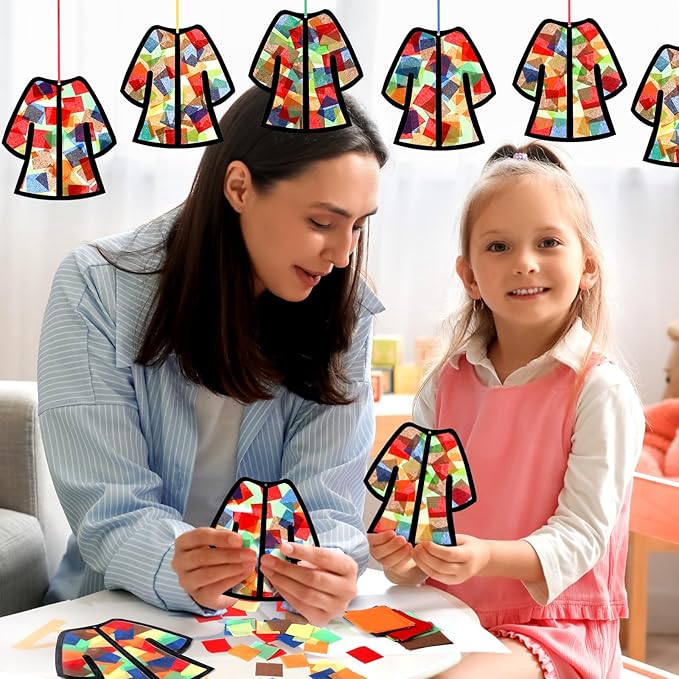 Motipuns 32 Sets Easter Resurrection Ornaments Craft Kit, Bible Story Coat DIY Suncatchers Religious Christian Stained Glass Effect with Tissue Paper Window Art for Sunday School Church Vbs Decor