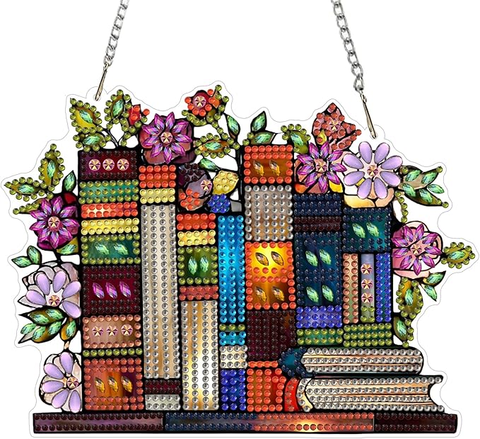 EOBROMD Diamond Hanging Art Kits for Adults Book, Diamond Art Painting Flower Window Pendant Kits Suncatchers, DIY Special Shaped Rhinestone Adults, Home Wall Decor