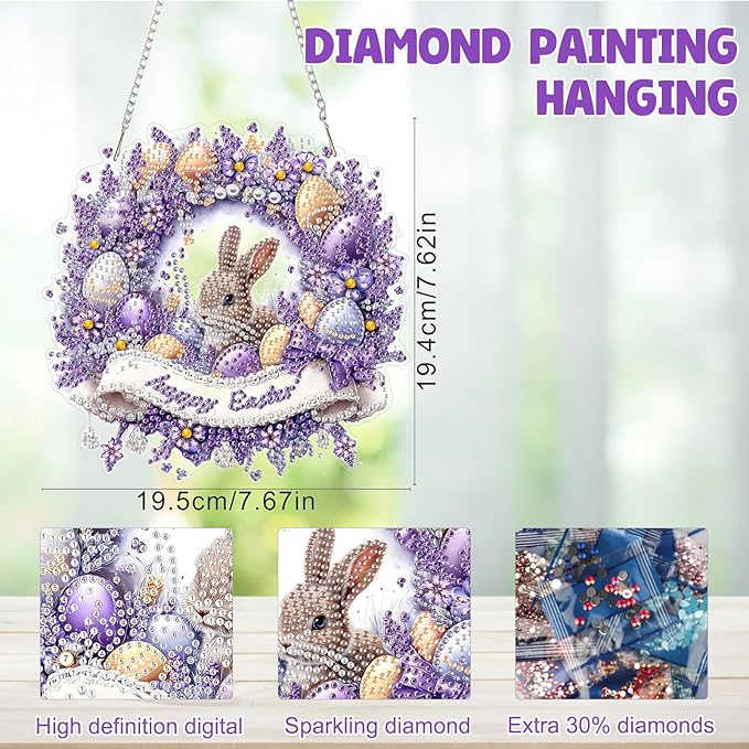MAXBYE Easter Diamond Art Painting Kits Hanging Cute Bunny Pendant, DIY 5D Special Shaped Eggs Gem Art Craft Diamond Dots for Adults and Home Window Door Decor 8×12Inch