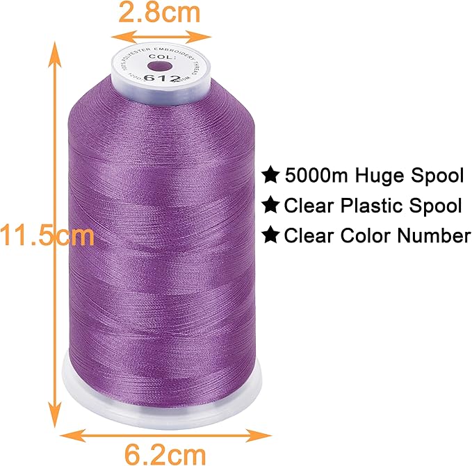 New brothread - Single Huge Spool 5000M Each Polyester Embroidery Machine Thread 40WT for Commercial and Domestic Machines - Lilac