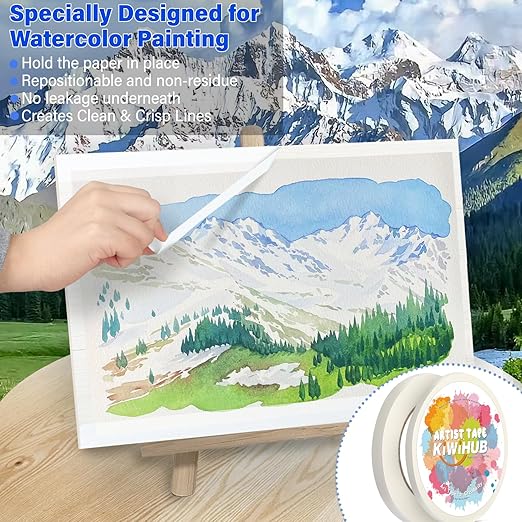 2 Pack White Artist Tape for Watercolor Paper, White Art Masking Tape for Drafting Painting Canvas Framing - Acid Free 0.25" x 180 FT & 0.4" x 180 FT