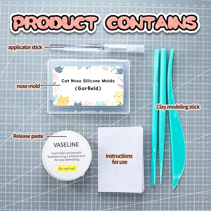 Nuvretk 8 Cute Silicone Molds for Needle Felting - Cat Nose Shapes for Stuffed Animals, DIY Crafts, and Accessories (Garfield)