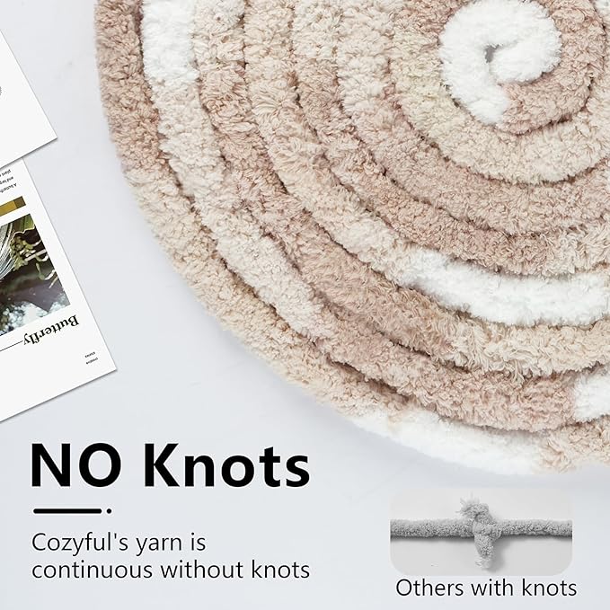 Chunky Yarn for Hand Knitting - #10 Chunky Chenille Blanket Yarn, Jumbo Big Thick Chunky Yarns for Crocheting, Tie Dye Bulky Knit Yarns, 8 Skein (25 yds 8 oz Each Skein), White & Khaki & Beige