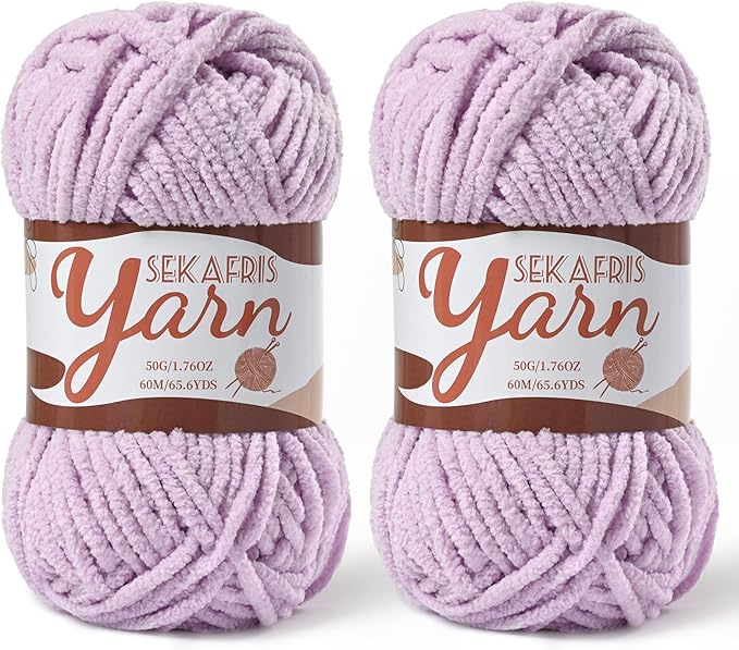2 Pack Fluffy Velvet Yarn for Crocheting，Baby Blanket Yarn for Crocheting Soft，100g(131yds) Amigurumi Yarns，Plush Chenille Crochet Yarns，Puzzle Yarn for Crochet Weaving Craft(2 Light Purple)