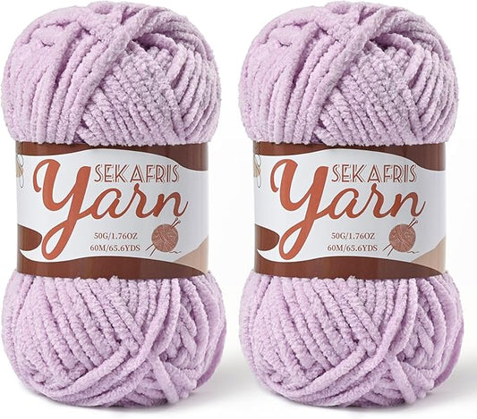 2 Pack Fluffy Velvet Yarn for Crocheting，Baby Blanket Yarn for Crocheting Soft，100g(131yds) Amigurumi Yarns，Plush Chenille Crochet Yarns，Puzzle Yarn for Crochet Weaving Craft(2 Light Purple)