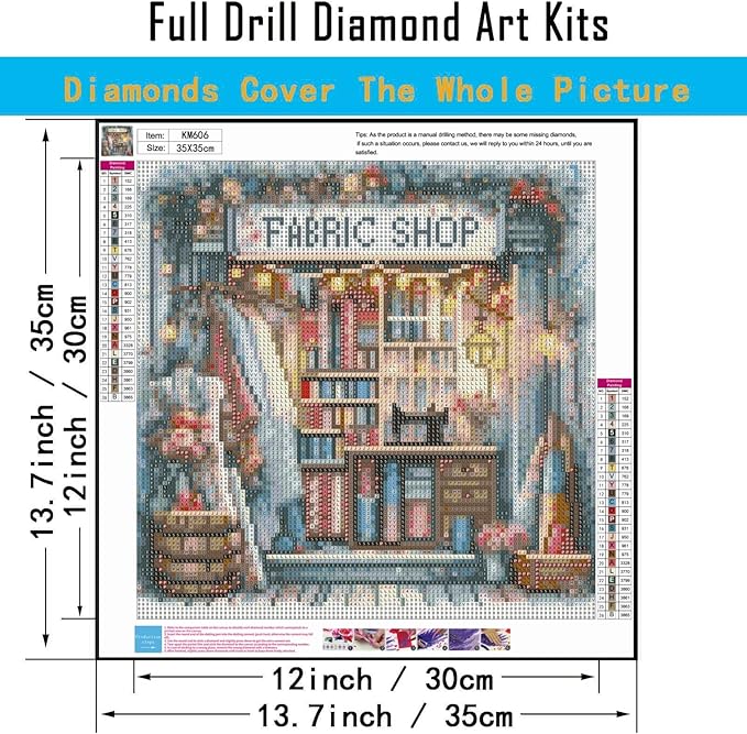 CHWGLFGG 5D Diamond Art Kits for Adults Beginners, Fabric Shop Diamond Painting Kits, DIY Full Round Drill Paint by Diamonds Dot Gem Art for Adults, Home Wall Decor 13.7X 13.7 Inch