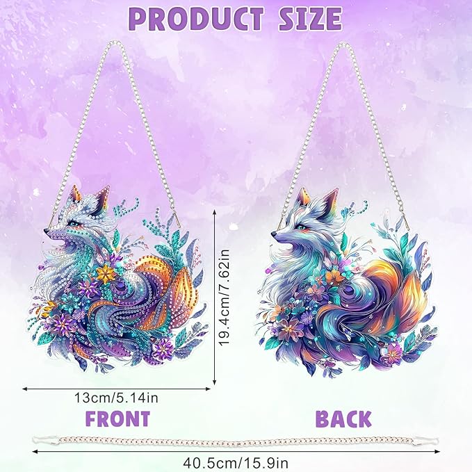 DOMROM Fox Diamond Art Hanging Pendant, 5D Special Shaped Crystal Diamond Window Pendant Ornament Double Sided Pattern Wall Hanging Sign for Beginners DIY Crafts Decor 5.1x7.6in