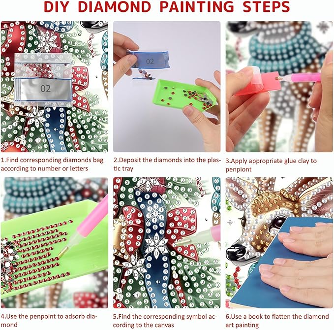 SENQAO Deer Diamond Art Hanging Kits for Adults Kids, Christmas Diamond Art Suncatchers, 5D Special Shape Diamond Painting Pendant Window Ornament Gifts for Home Garden Door Wall Decor
