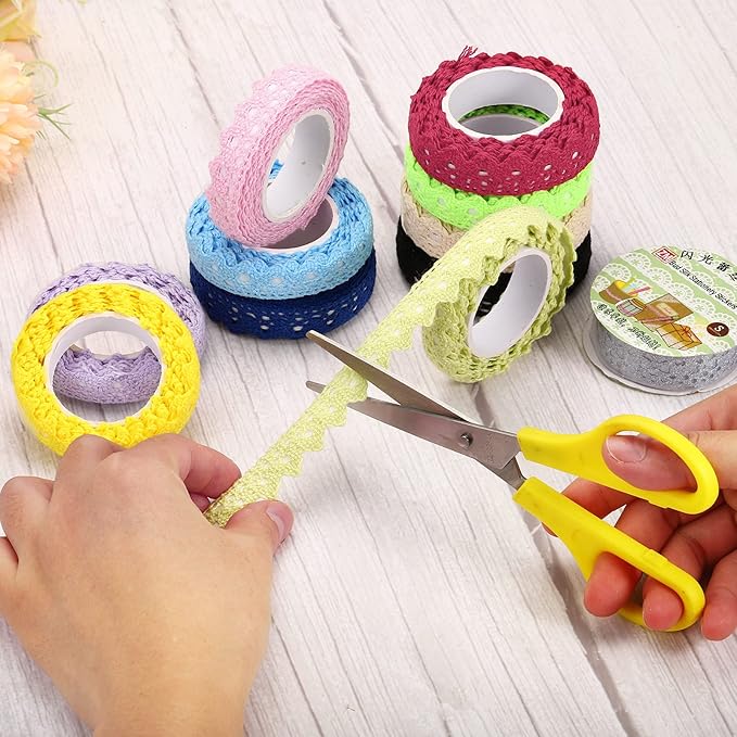 PATIKIL Lace Ribbon Self-Adhesive Lace Tape, 2 Rolls Cotton Masking Sticker for Detailing Accent Wall Decor Art, Sky Blue