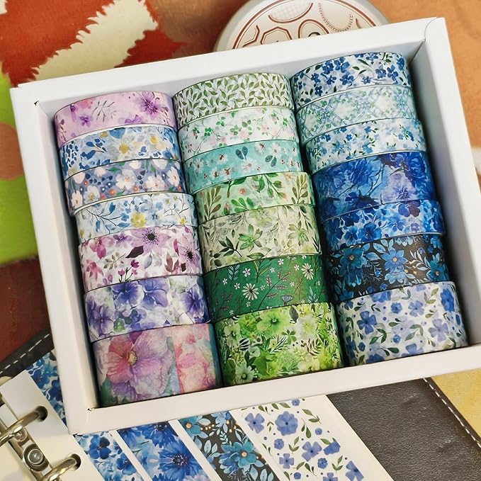21 Rolls Floral Washi Tape Set - Vintage Floral & Leaf Pattern Decorative Tape for Scrapbooking, Journaling, Junk Journal, Craft Supplies, Gift for Handmade Lovers