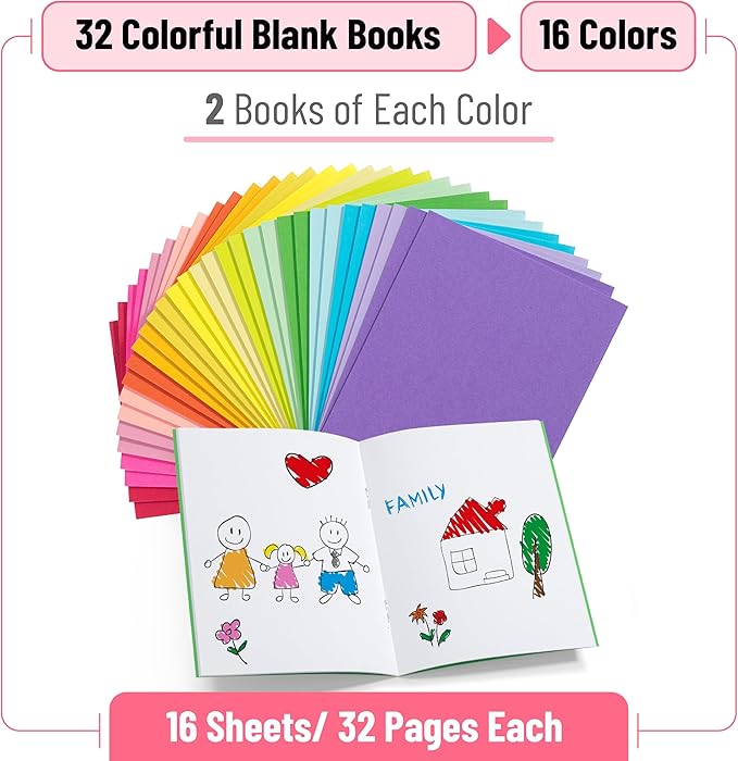 Mr. Pen- Colorful Blank Books, 4.2" x 5.5", 32 Pages, 32 Pack, Blank Notebooks for Kids, Mini Notebooks for Kids, Mini Journal for Students, Blank Journal for Kids, Unlined Notebook, Kids Journal
