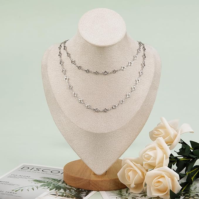 YOUBEIYEE 4 Meters Stainless Steel Chain for Jewelry Making Four Leaf Clover Good Luck Jewelry Making Chain Roll with Lobster Clasp Jump Rings
