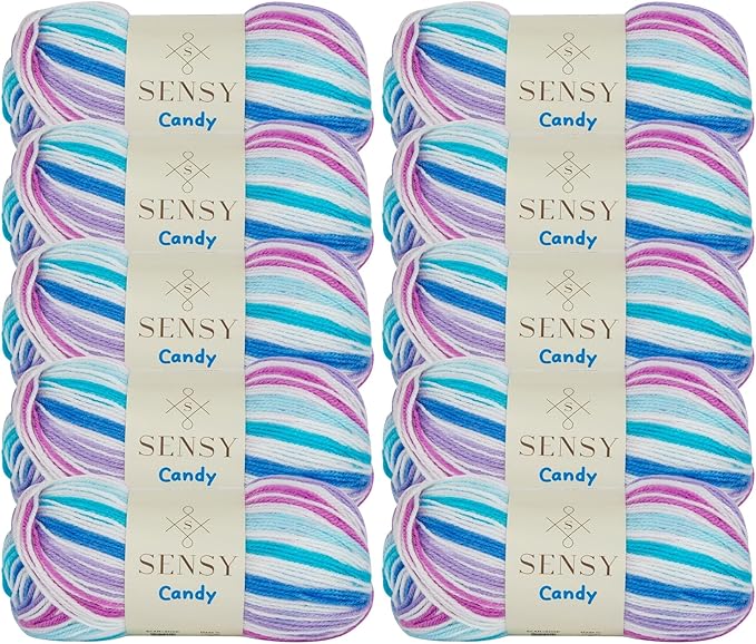 Sensy Candy Yarn - 10 Skeins, 3.5 oz, 251 Yards, Multicolor for Crocheting and Knitting, Light Gauge 3