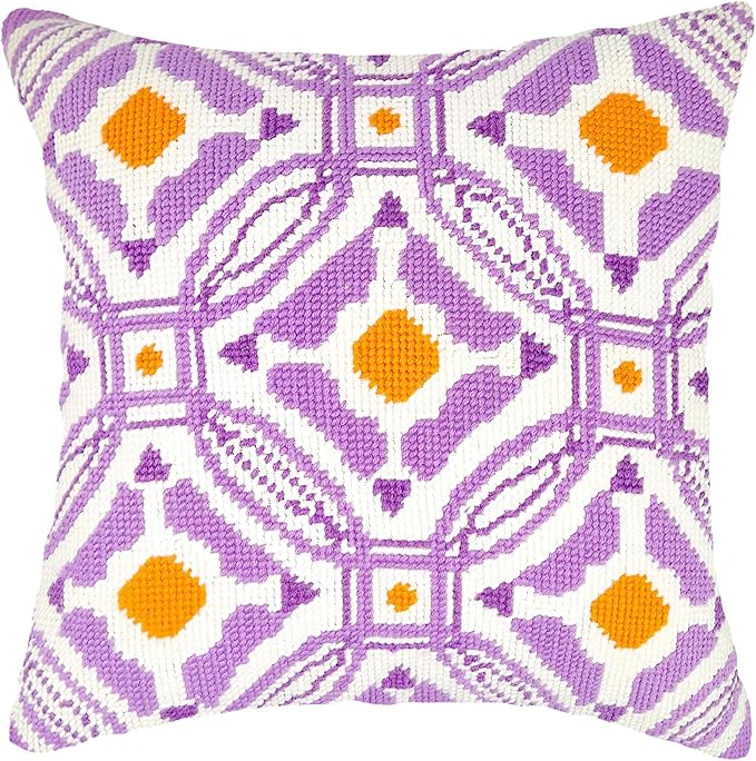 Howie's Needlepoint Needlepoint Kits for Adults, Pillow Front Cross Stitch Kit with Embroidery Pattern on Canvas, Yarn, 2 Needles and Instruction, 16 x 16inch(Purple Circle Window)