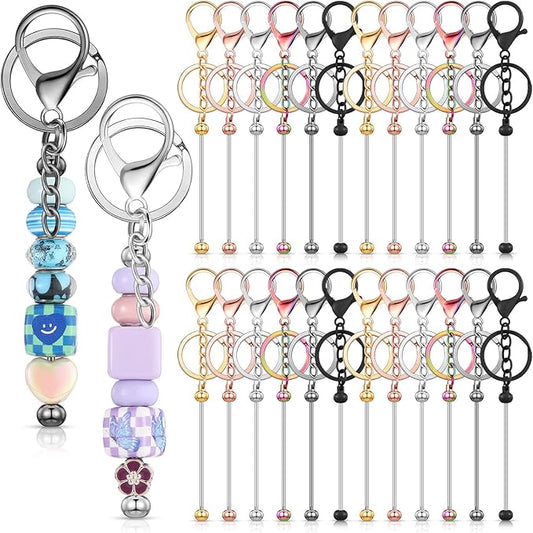 Tondiamo 24 Pcs Beadable Keychain Bars Bulk Beads for Keychain Making Kit Gifts for Women Men DIY Crafts(Classic Color)