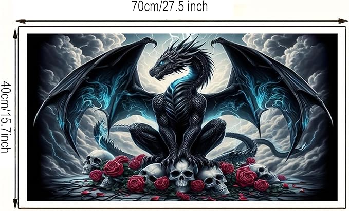 KUFWKEY 5D DIY Dragon Diamond Painting Kits for Adults,Fantasy Animal Art,Skull Gothic Art,Full Round Diamond Art Kits,Diamond Mosaic Emboridery for Home Decor,Big Size 27.5 x 15.7 inches
