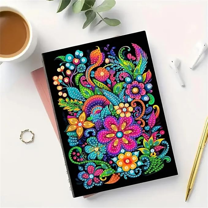 Flower Diamond Painting Notebook for Adults, A5 Diamonds Art Journal and DIY Sketchbook, Diamond Art Kit Supplies,Gift for Beginners, Craft Lovers, Artists. (Flower)
