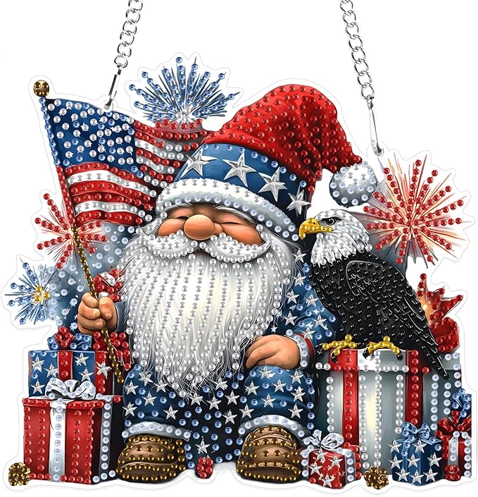 MXJSUA Gnome Eagle Special Shaped Hanging Diamond Painting Art Kits for Adults, Crystal Rhinestone Acrylic Gem Art Pendant Ornaments Kit for Home Decoration and Gift