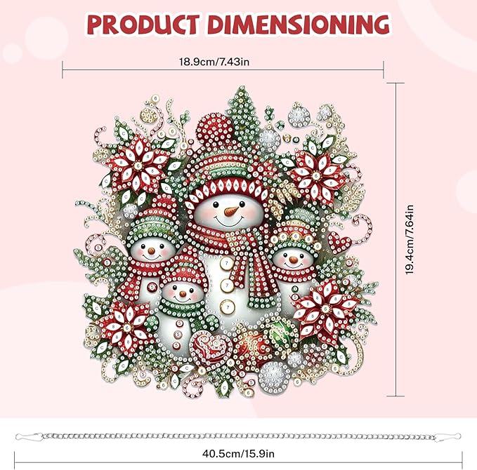 Bowetile Christmas Diamond Art Hanging Kits for Adults, Diamond Art Suncatchers Snowman, 5D Special Shape Diamond Painting Pendant Window Ornament Christmas Gifts for Home Door Wall Decor