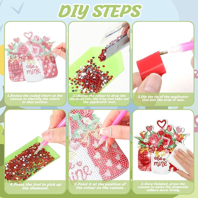 Chitidr 6 Pcs Seasonal Diamond Painting Kits 5d DIY Holiday Flowers Diamond Art Painting Hanging Signs for Spring Ventines Easter St. Patrick's Day Memorial Day Summer Wall Door Window Decor