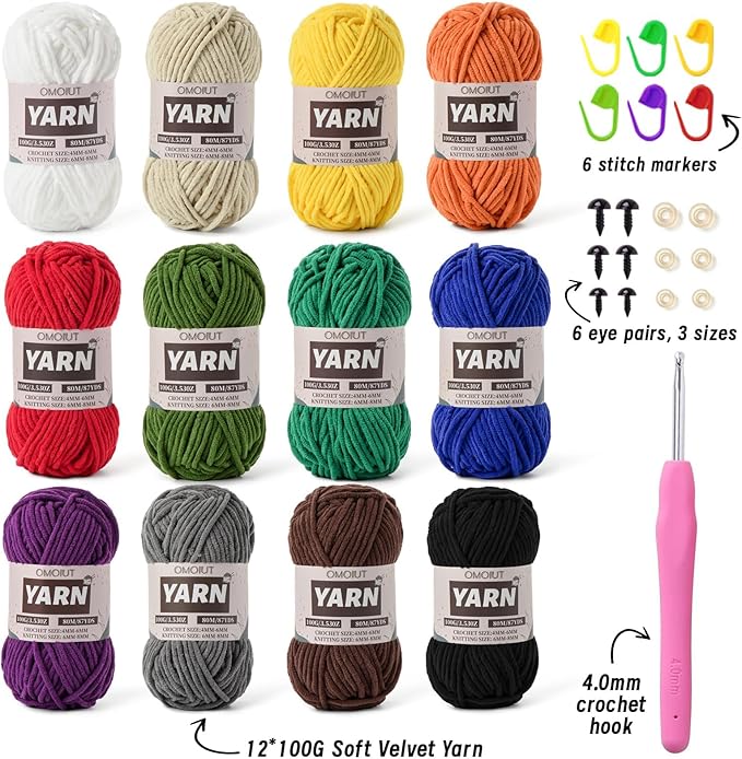 12 Pack Chunky Chenille Yarn for Crocheting, Bulky Velvet Yarn for Crochet, Baby Yarn for Crocheting Soft Blanket, 42.3 oz (1050 yds) Amigurumi Yarns for Craft Set B