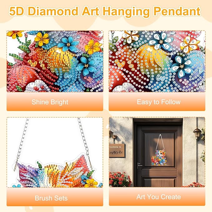 TOSTOG Pretty Cat Flower Diamond Art Pendant Kits for Adult, Cute Diamond Painting Hanging Kit for Beginners, 5D DIY Crafts Gem Art, Waterproof Full Accessories for Home Decor Idea 20 * 20 cm/8 * 8 in