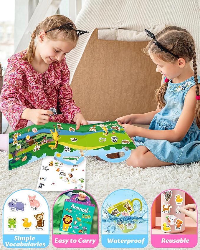 walenced reusable sticker book for toddlers, stickers for kids, toddler craft activities, toddler travel toys ages 3 and up boy girl birthday gifts