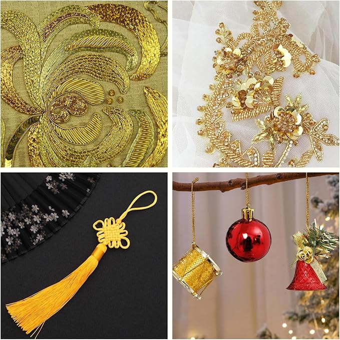12 Skeins Metallic Embroidery Floss, 8m Each Metallic Gold Embroidery Thread for Cross Stitch, Friendship Bracelets, Sewing, Yarn Crafts & String Art Supplies (Gold)