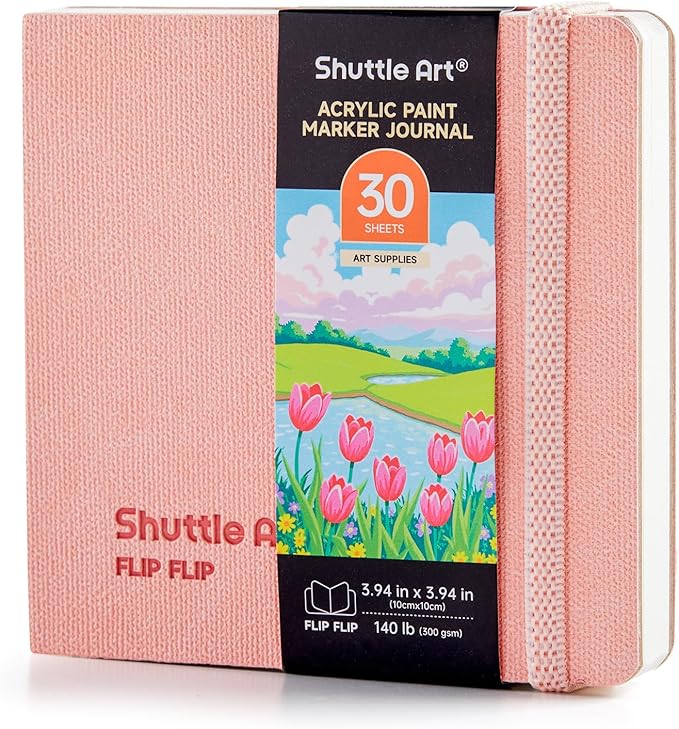 Shuttle Art Acrylic Paint Marker Journal - 30 Sheets 3.94x3.94 Watercolor Journal with 140LB (300 GSM) Watercolor Paper for Acrylic Markers & Watercolor
